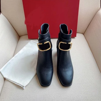 

women sheepskin Platform Boots Round Toe Chunky High Heel Pull on Ankle Booties Genuine leather boots