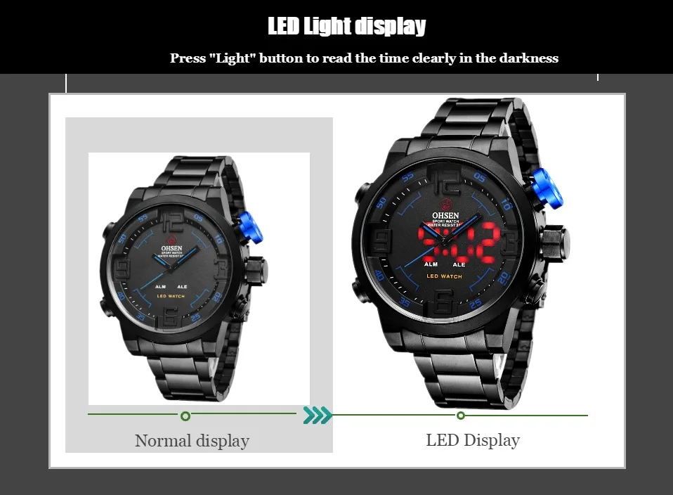 New OHSEN Digital Quartz Men Watches Male Gift Big Dial 30M Waterproof Fashion Military LED Wristwatch Clocks relogio masculino