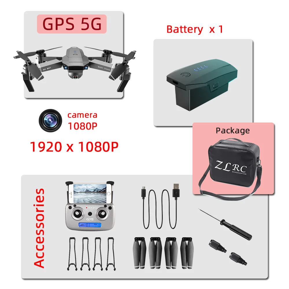 SG907 Дроны с камерой hd Дрон gps rc вертолет 4K игрушки Квадрокоптер Профессиональный Дрон Квадрокоптер helicoptero - Цвет: 1080P 1B bag