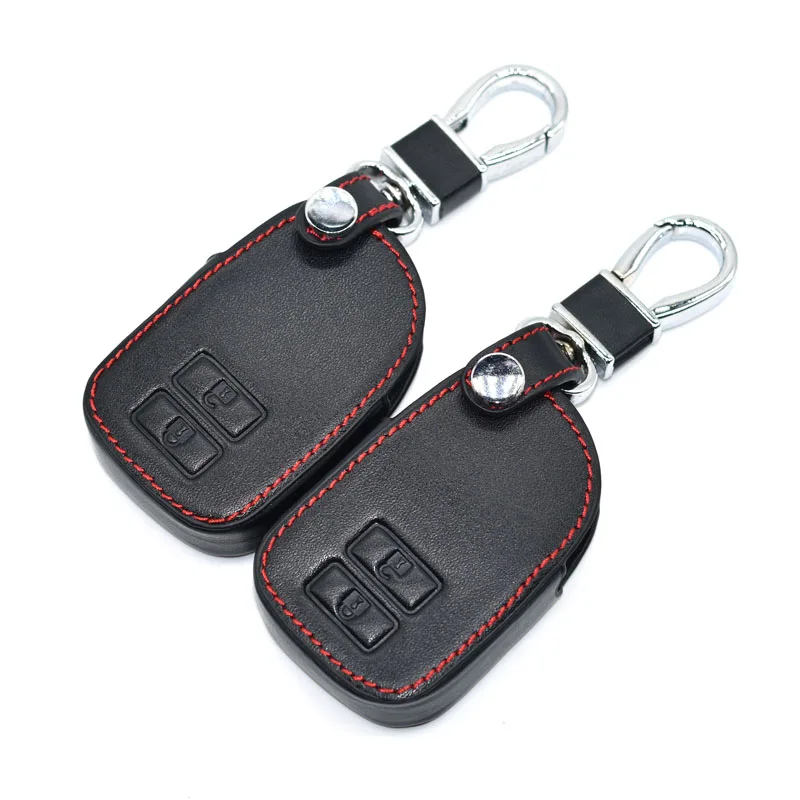 Leather Car Key Case For Toyota Prado Vios Yaris Previa 2 Buttons Smart Remote Fob Cover Keychain Protector Bag Accessories