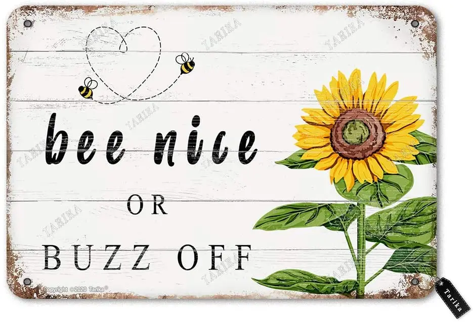 Bee Nice O Buzz Off 20 X30 Cm Tin Vintage Look Decoration Art Sign For Home Room Farmhouse Garden Outdoor Yard Funny Wall Decor