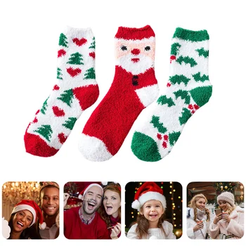 

6 Pairs Reusable Warm Comfortable Washable Soft Socks Christmas Thickened Girls