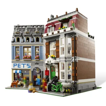 

City Street View Pet Shop Store Building Block Model Set Children Toys Gift Compatible Creativity Education Bricks Blocks