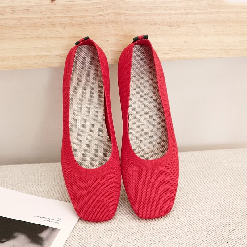 Vivaia Knit Shoes Square Point Flats Womens Knitted Shoes Knit