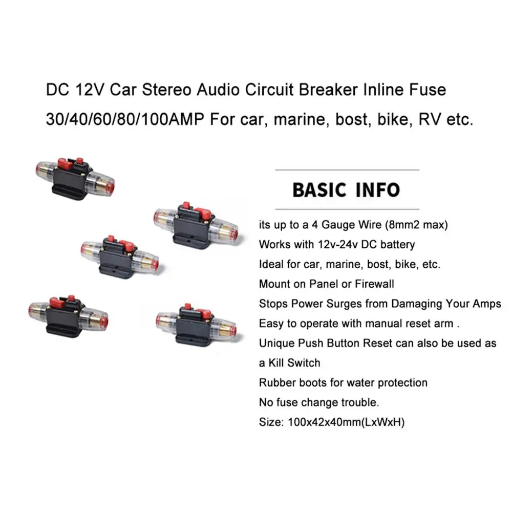 DC 12V стерео аудио автоматический выключатель Встроенный предохранитель 30/40/60/80/100AMP для автомобиля, морской, БОСТ, велосипед, RV, и т. д