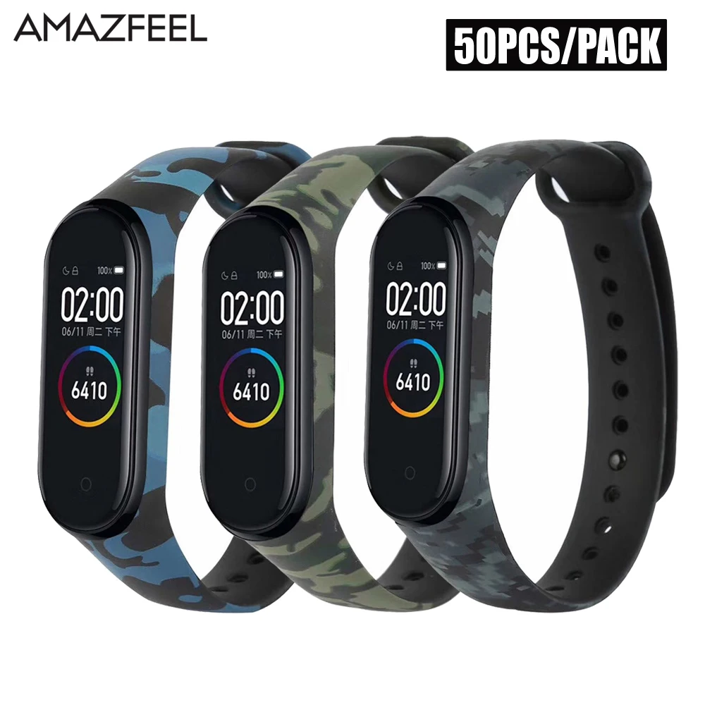 50 шт./упак. Камуфляж Силиконовый ремешок для Mi band 4 на запястье резиновой 3 браслет
