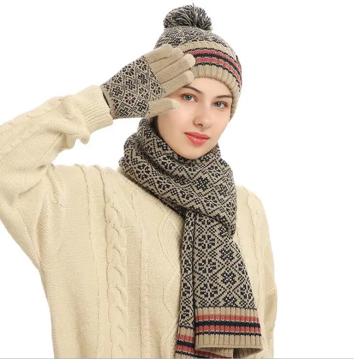 3 pezzi Set cappello sciarpa guanti lavorati a maglia addensare cappelli  moda donna inverno caldo cappelli antivento e sciarpa Set Q485 - AliExpress  Apparel Accessories