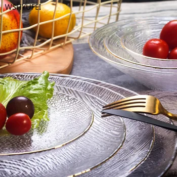 

Direct sales new creative glass transparent tableware hammer eye pattern Phnom Penh steak salad cake storage decorative plate