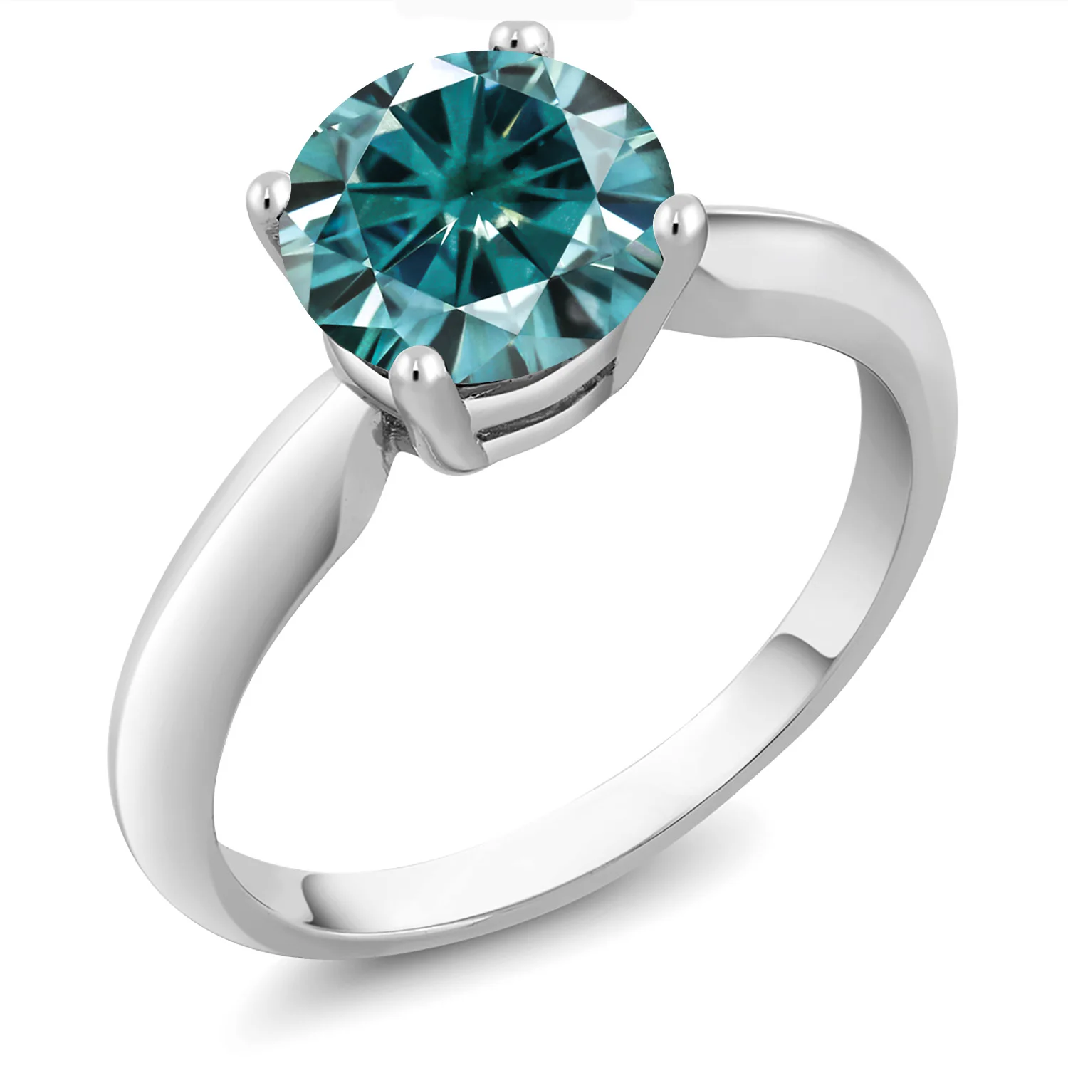GemStoneKing 925 пробы Серебряное кольцо пасьянс синий круглый создан Муассанит 1.90ct росы для женщин ювелирные украшения