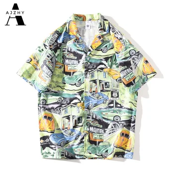 

Summer Beach Short Sleeve Hawaiian Shirts Men Anime Truck Print Hip Hop Shirts Casual Harajuku Aloha Shirt Retro Men Top Clothes