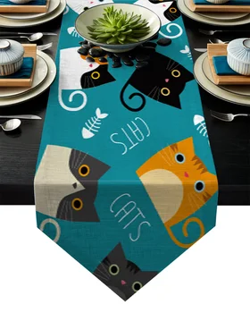 

Cartoon Cute Kitty Cat Table Runner Table Flag Home Party Decorative Tablecloth Table Runners