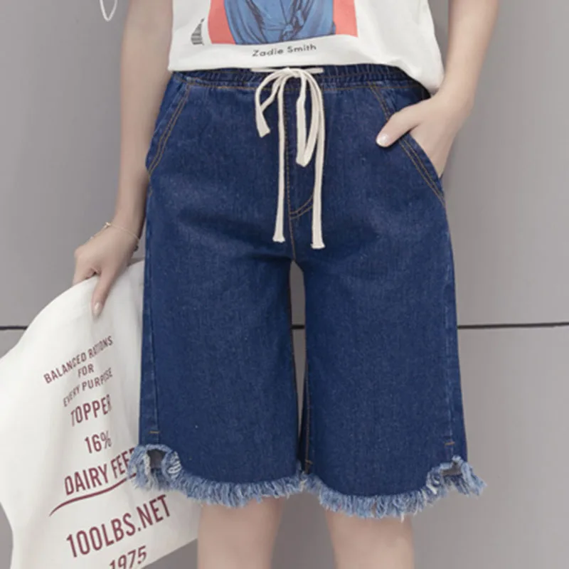 Womens Straight Jean Shorts Fashion Streetwear Loose High Waist Casual Vintage Washed Blue Plus Size Denim Shorts
