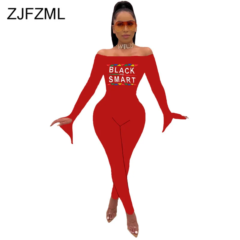 

Letter Print Sexy Rompers Womens Jumpsuit Slash Neck Flare Sleeve One Piece Overall Casual Off Shoulder Backless Skinny Bodysuit