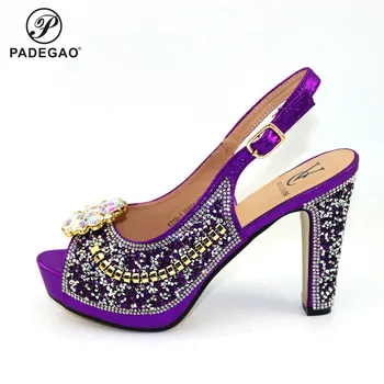 

2020 Purple Concise Style Italian Women Shoes without Bag To Match Set African High Heels Party Shoes For Wedding Dress