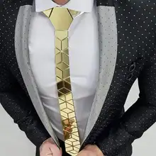 Блестящий Золотой зеркальный галстук в форме бриллианта, тонкий мужской Блестящий аксессуар для свадьбы, ночного клуба, певицы, DJ, модные вечерние костюмы с галстуком
