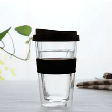 Портативное Термостойкое Двухслойное стекло с силиконовой крышкой толстое стекло кофейно-коричневое покрытие двухслойная чашка s