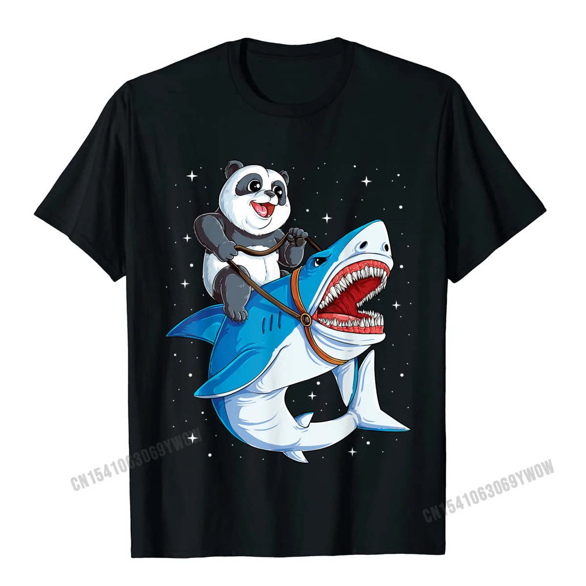 Leisure Tshirts Birthday Short Sleeve Oversized Round Neck Cotton Fabric Tees Design Tee Shirts for Men Summer Panda Riding Shark Funny Boys Kids Men Space Galaxy Jawsome T-Shirt__869 black