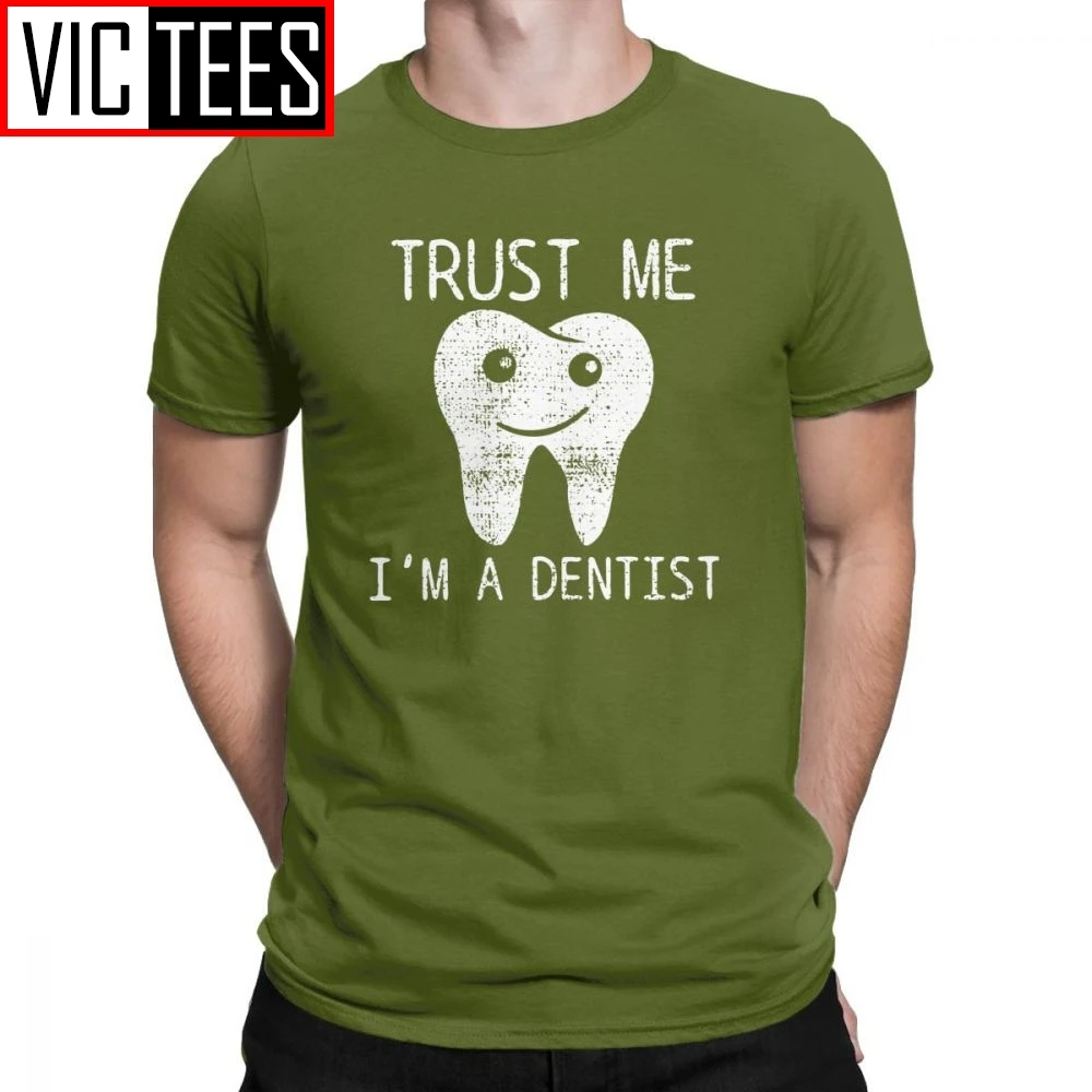 Men T Shirts Dental Hygiene Vintage Teeth Dentist Dentistry Tee Shirt Crewneck Clothing Cotton T-Shirt Plus Size - Цвет: Армейский зеленый