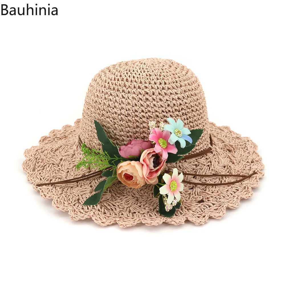 Bauhinia летняя мода цветок дышащая пляжная соломенная шляпа шляпы для женщин Уличная Повседневная шляпа складная шляпа от солнца