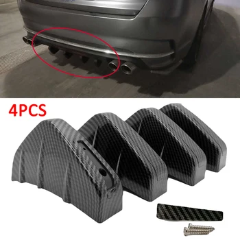 

4pcs Universal Carbon Fiber Car SUV Rear Bumper Diffuser Molding Shark Fin Spoiler Protector Cover