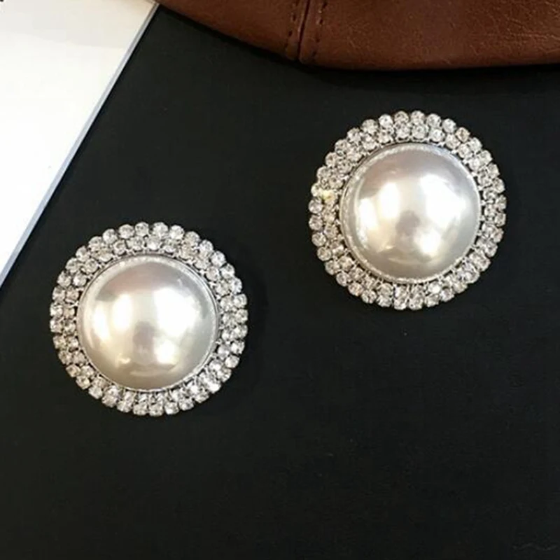 Luxury Exaggerated Rhinestone Crystal Stud Earrings For Women Vintage Big Imitation Pearls Elegant Party Wedding Ear Jewelry |