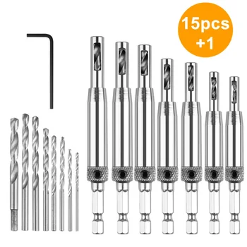 

15pcs Self Centering Hinge Hardware Drill Bit Set Hole Guides Door Window
