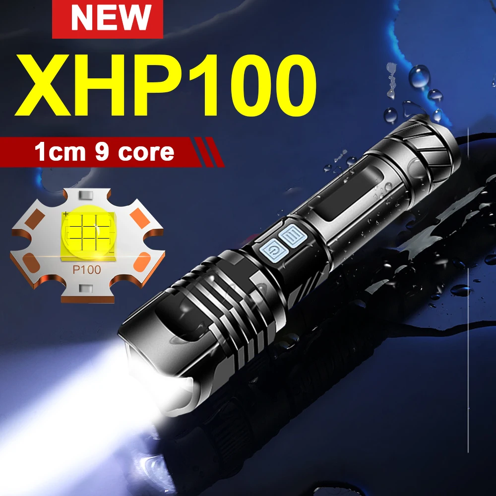 

XHP100 Powerful Tactical led Flashlight torch USB 18650 rechargeable hunting lantern light Portable mini led hand lamp with COB