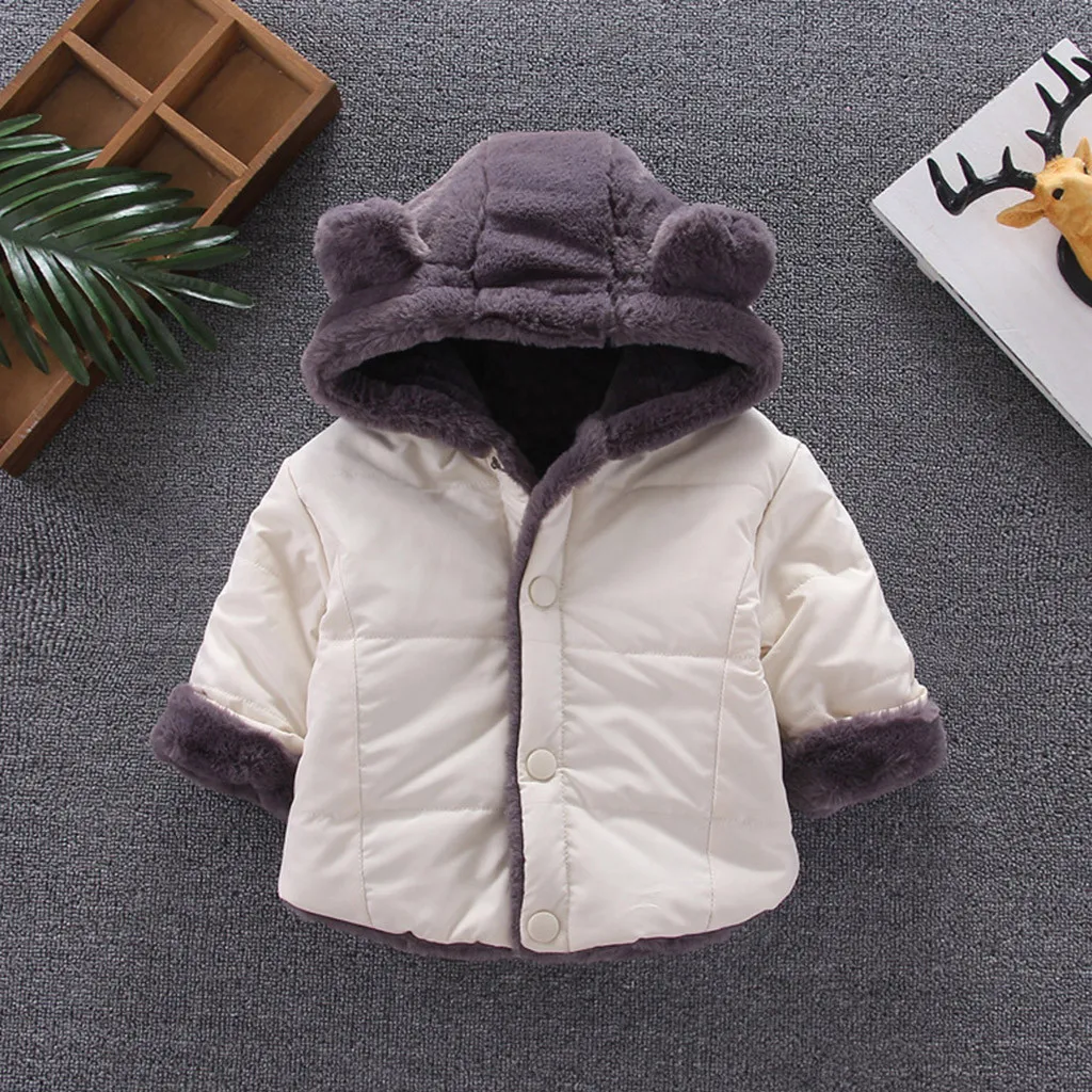 Пальто для малышей; куртка для маленьких мальчиков и девочек; теплое пальто из плотного флиса с капюшоном и медвежьими ушками; верхняя одежда; Модное теплое зимнее пальто; M850