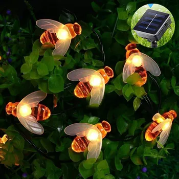 

New Solar Honey Bee String Light Fairy Light 20/50LED Bee Waterproof Light for Outdoor Garden Fence Patio Christmas Decoration