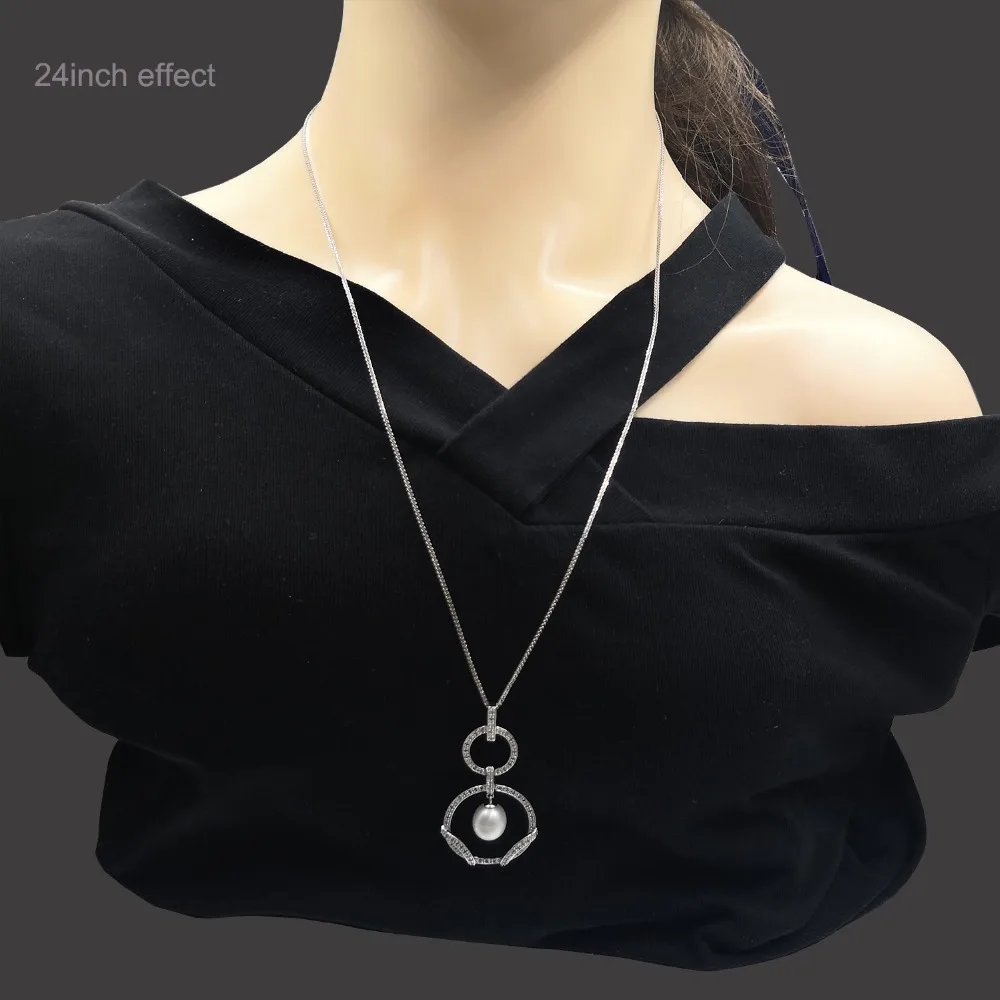 925 sterling silver fine si,ver jewelry sweater necklace with high luster real pearl3