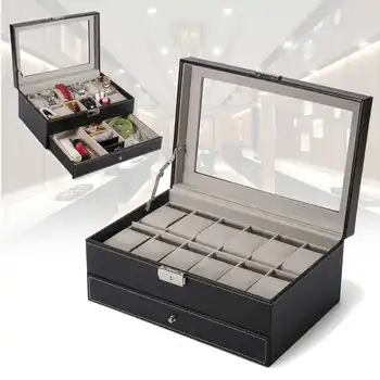 

Leather Watch Box Display Case Organizer Double Layer 12 Slots Jewelry Storage Box Watch Organizer Watch Holder Box Watch