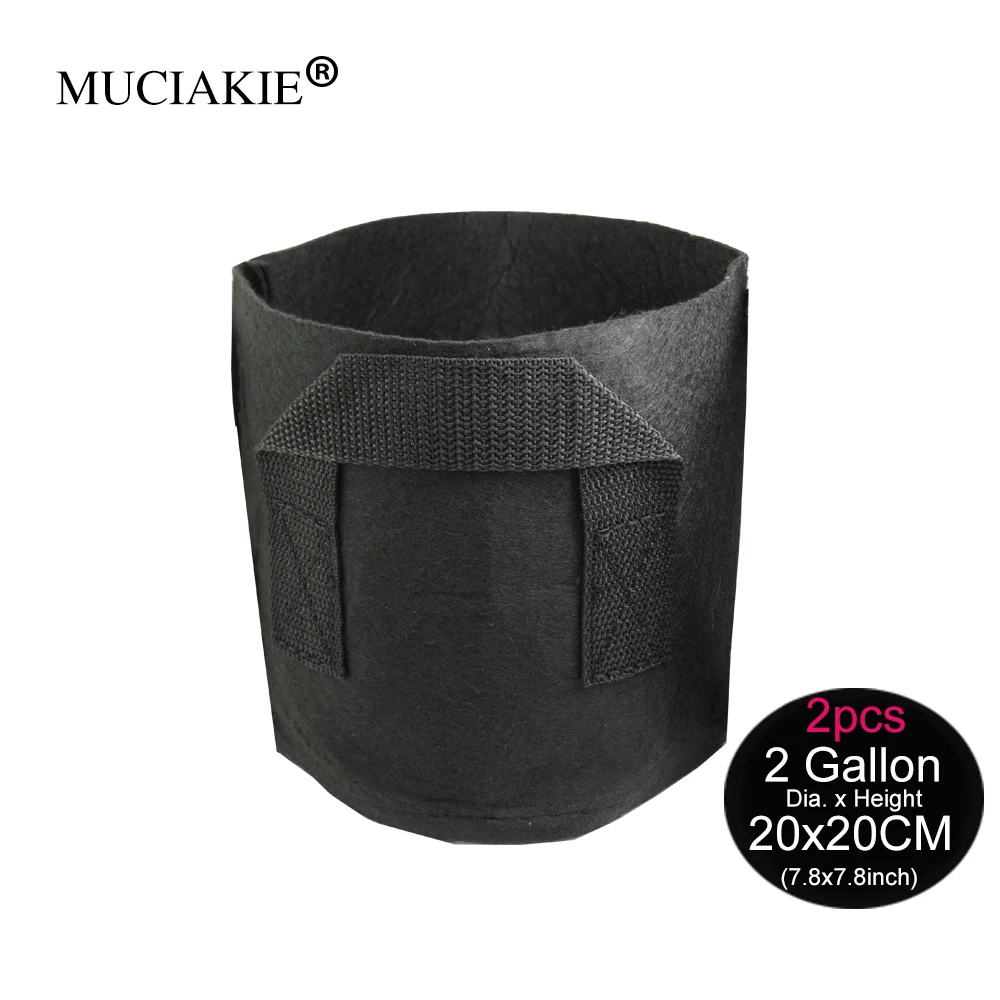 MUCIAKIE 1-10 галлоновых кармашки для выращивания растений, корень мешок цветок растение ткань томатное растение растительное цветочное горение мешок с ручками - Цвет: 2pcs 2 Gallon