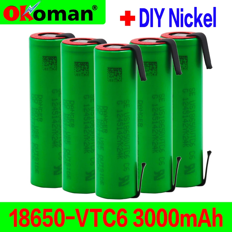 VTC6 3,7 V 3000mAh 18650 литий-ионный аккумулятор высокого разряда для sony US18650VTC6 инструменты батареи для электронной сигареты+ DIY никелевые листы