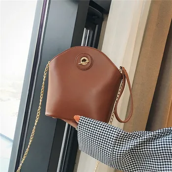 

Vintage Bucket Bag for Women 2020 Designer Ladies Shoulder Messenger Solid PU Leather Crossbody Bags Versatile Chains Handbags