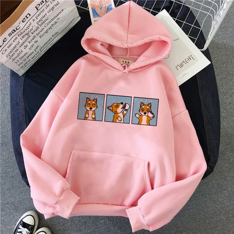 Шиба ину Толстовка Harajuku забавные толстовки для женщин Ullzang милый корейский стиль осень зима Kawaii Толстовка 90s Толстовка для девочек
