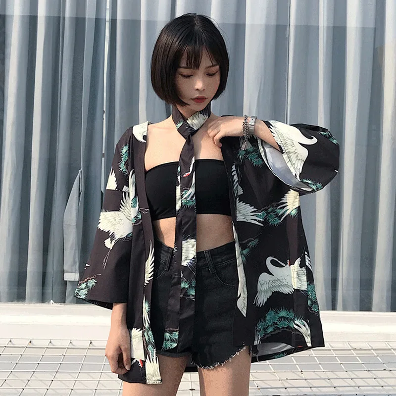 

Summer Harajuku Style Japanese Loose Thin Kimono Suncress Clothing Men Women Cardigan Lovers Jacket Student Yukata Cosplay Shirt