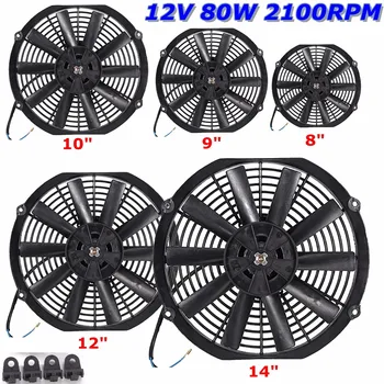 

New 10" 12V 80W 2100RPM Straight Black Blade Electric Cooling Radiator Fan Mounting Kit Universal