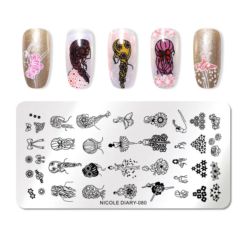 NICOLE дневник из нержавеющей стали для штамповки ногтей пластины цветы для дизайна ногтей DIY наклейки для ногтей Аксессуары для трафаретов инструмент - Цвет: ND-80