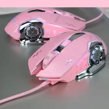 

Pink Game Mouse 3200dpi White Light USB Optical Wired Mouse For Computer Laptop