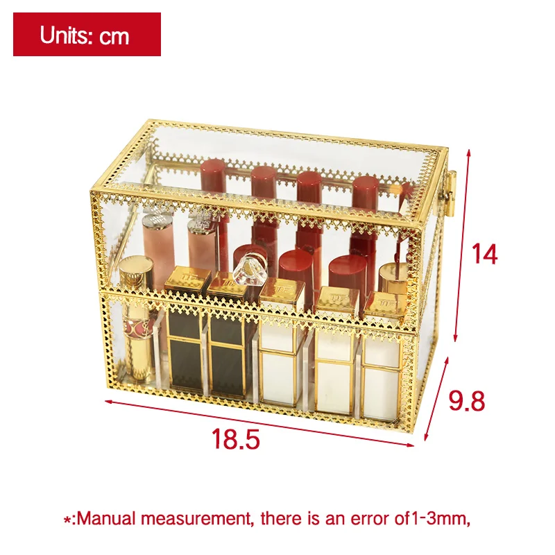 Золотая оправа, стеклянная прозрачная губная помада, подставка для хранения, витрина, коробка для хранения косметики, магазин помады, губная глазурь, витрина, органайзер YSUMI - Цвет: 18 grid
