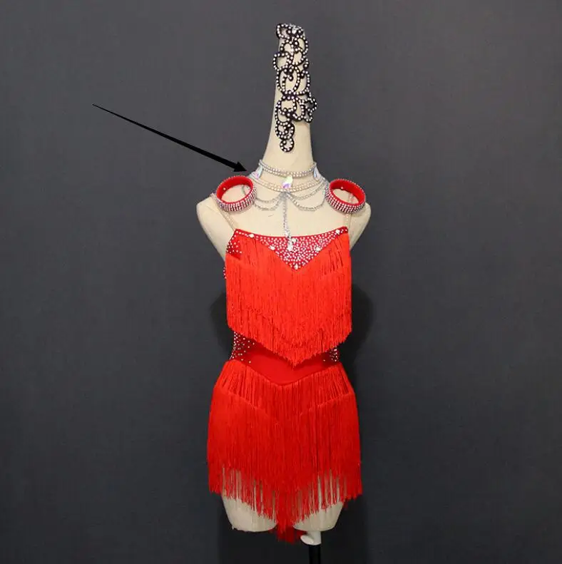 Shiny Rhinestone Latin Dance Dress Women Sexy Backless Club Party Dancer Singer Entertainer Dresses Tassel Performance Clothing - Цвет: dress and necklace