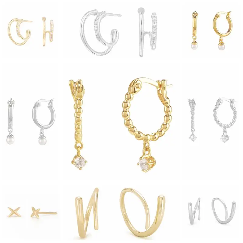 925 твердого стерлингового серебра Для женщин серьги рисунок «сердечко»; с изображением крестообразной звезды очарование серьги-гвоздики в виде кольца дружбы Подарочные Кольца для девочек-подростков, A30