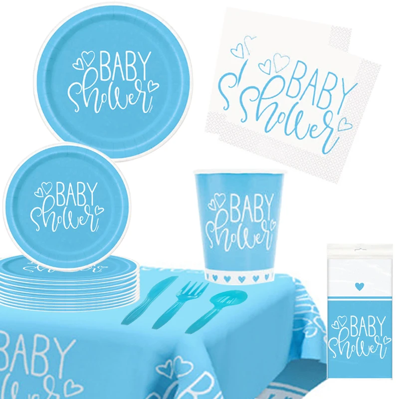 Baby Shower тема вечерние синий Бумага Салфетка под тарелку кружку баннер скатерть