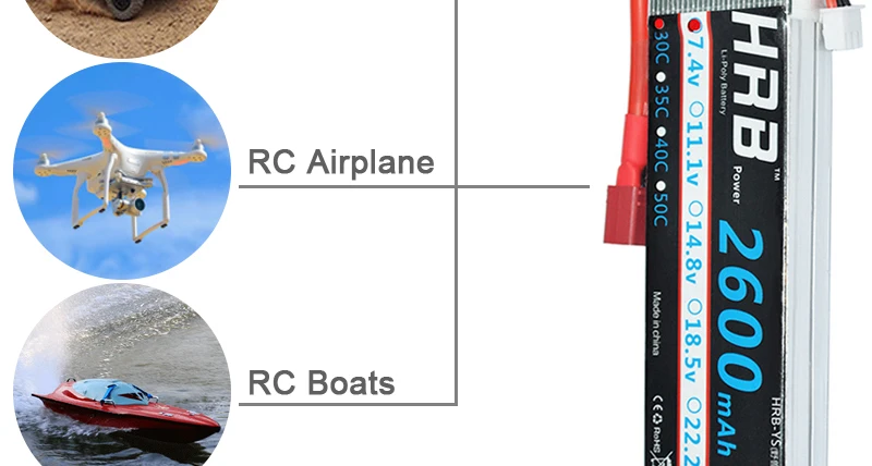 HRB 2S 7.4V 2600mah Lipo Battery, useful Knowledge: Never to let the voltage below 3.6V During use, or your