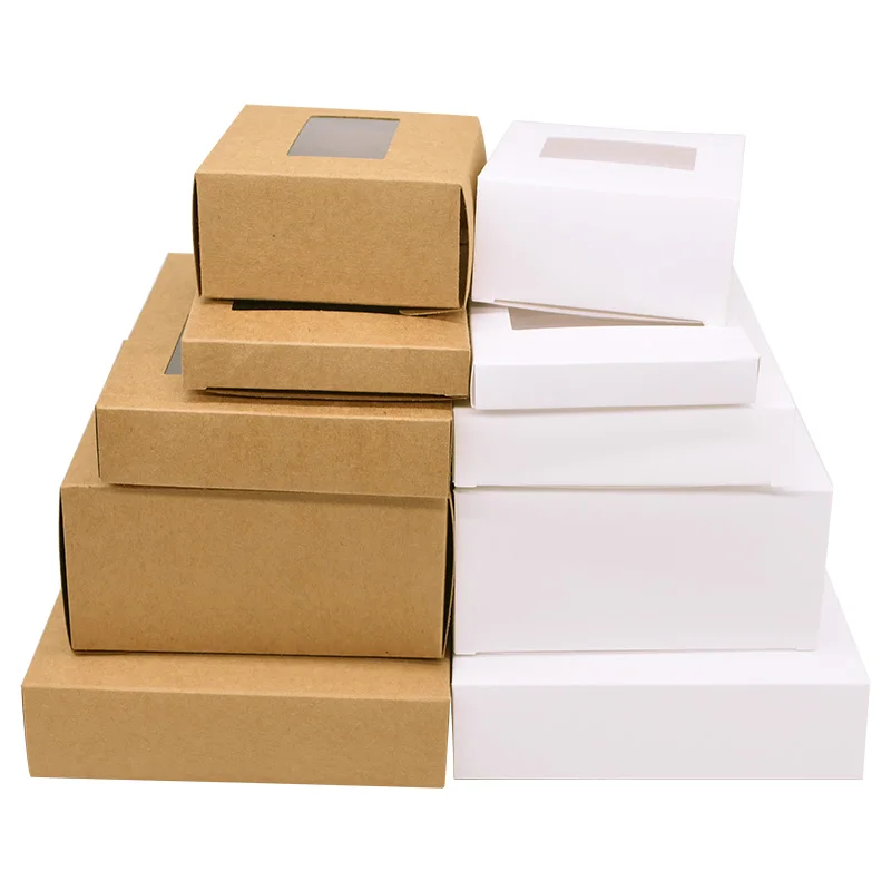6Pcs Kraft Paper Cookie Candy Box PVC Window for Wedding Christmas Gift Boxes Packaging Decoration Birthday Party Supplies