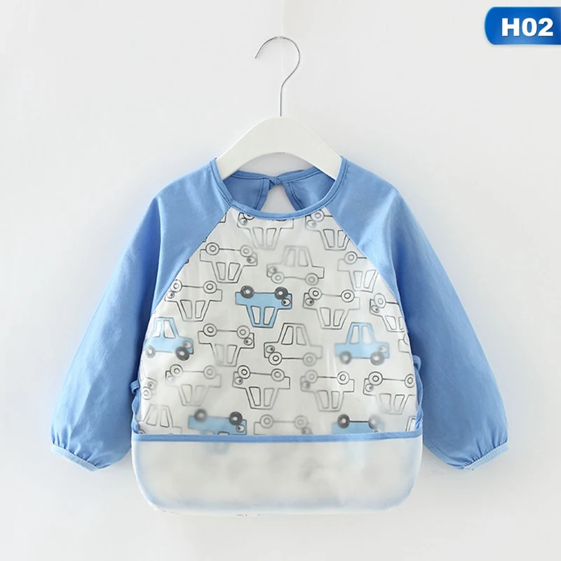 H02 Детские нагрудники для кормления, милые Мультяшные Детские Водонепроницаемые нагрудники с рукавами для младенцев, кормящих детей, передник с длинными рукавами, детские нагрудники для самостоятельного кормления - Цвет: H02