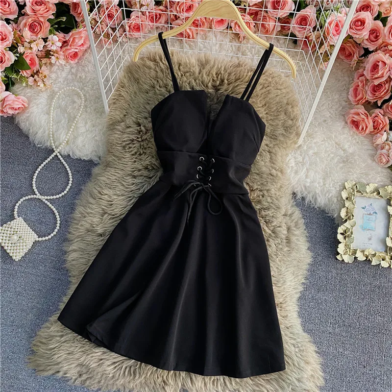 Summer New Sexy Backless Strapless Women Dress Fashion V-Neck A-Line Spaghetti Strap Mini Dresses Female Solid Color Club Wear sweater dress