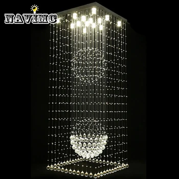

Modern Elegant Led Large Crystal Chandeliers Lighting Fixtures for Hotel Villa Square Shape Lamp