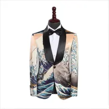 Мужские модные черные бархатные блейзеры с одной пуговицей и шалью, приталенные костюмы для сцены, певицы, выпускного вечера