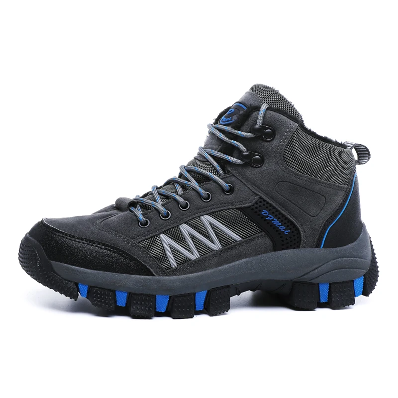 TANTU, мужские треккинговые ботинки, мужские уличные водонепроницаемые треккинговые ботинки, дышащие замшевые горные ботинки из коровьей кожи, обувь для альпинизма со средним вырезом - Цвет: GreyHikingShoes